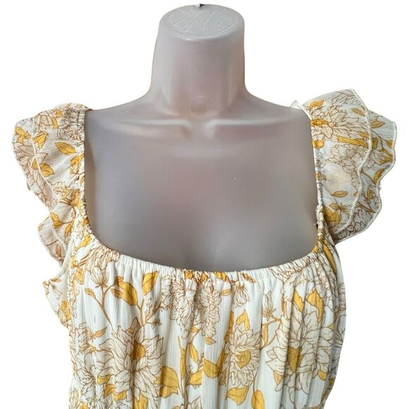 Trixxie Yellow Floral Ruffled Maxi Dress Sz L Milkmaid Boho Cottagecore Prairie - Picture 4 of 14